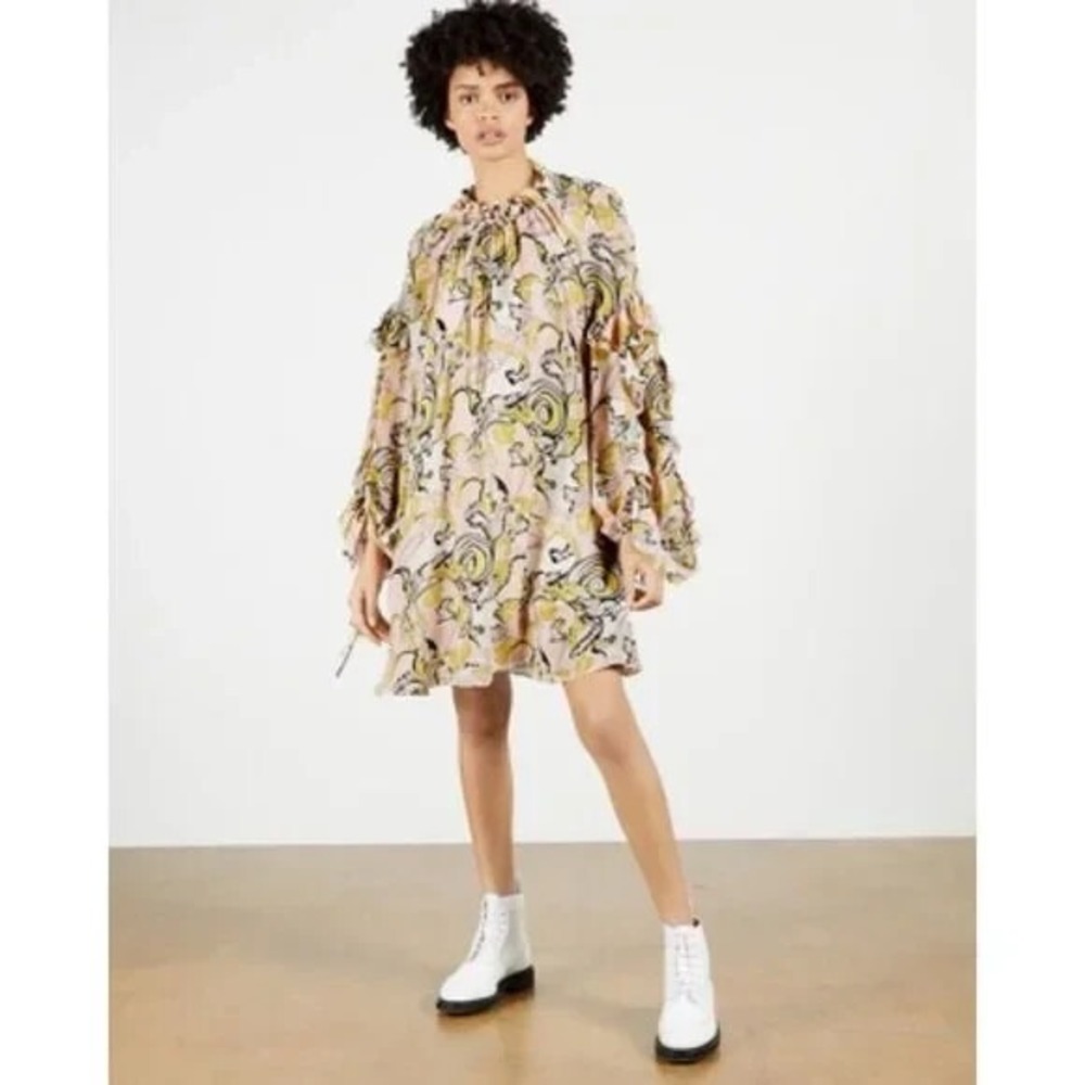 Ted Baker Britain Gartes Mib Printed Dress‎ Pink Size 4 New Mini Flowy Ruffle